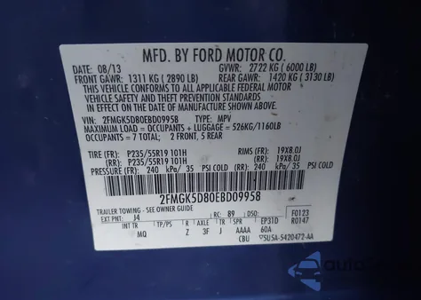 2014 Ford Flex Limited z USA, uszkodzony, nr VIN 2FMGK5D80EBD09958